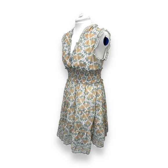 Max Studio Smocked Floral Dress XL White Green Yellow - Picture 2 of 8